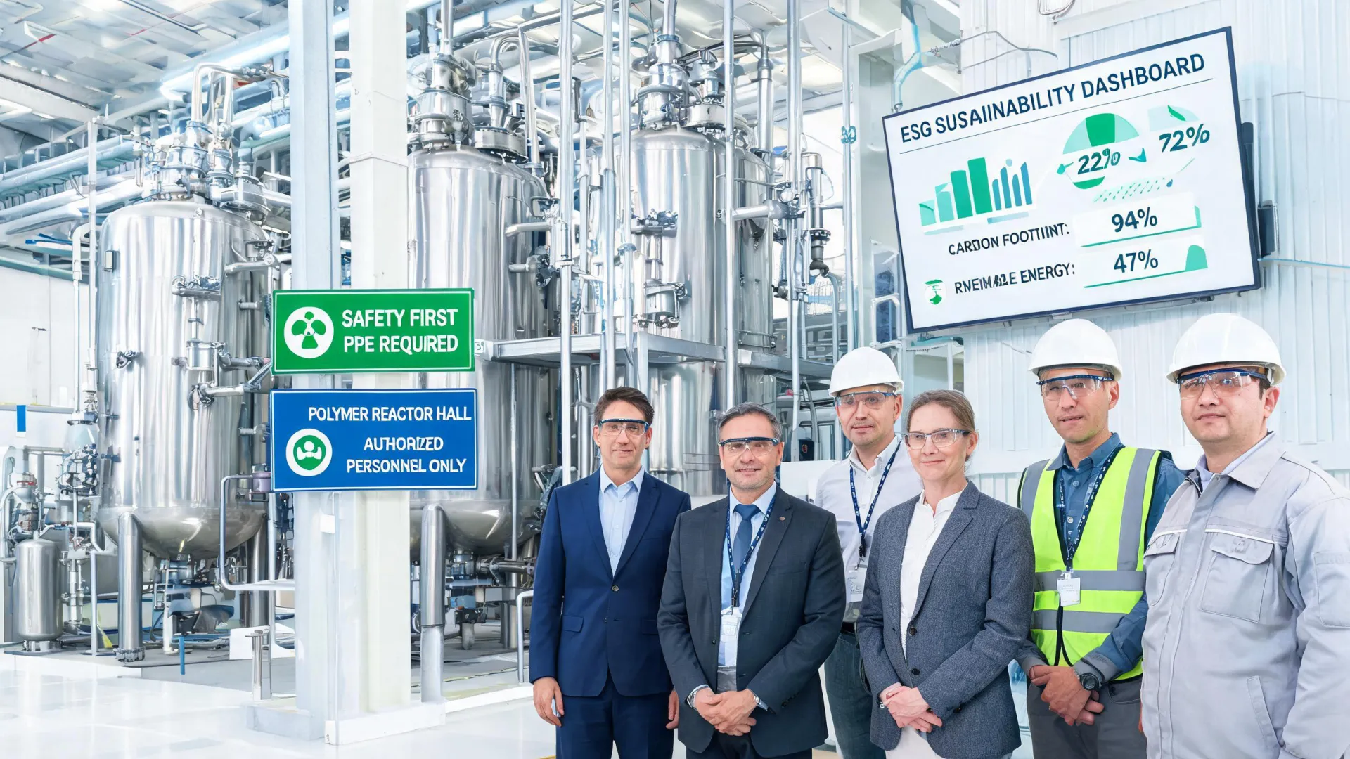 Covestro leadership team in sustainable chemistry facility